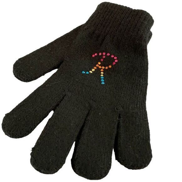 SO Women's one size Black Rainbow Crystal Monogrham R knit magic gloves - Picture 3 of 8